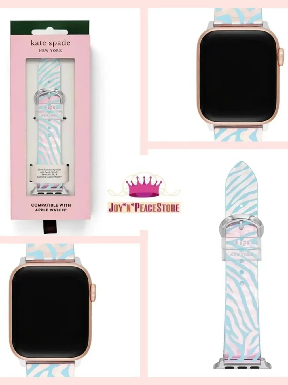 NIB Kate Spade Blue Zebra Apple Watch Samsung Galaxy Watch Band Strap 38/40/41mm
